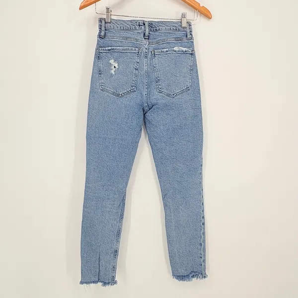 AGOLDE Nico High Rise Straight Leg Jeans Light‎ Wash Distressed Raw Hem Size 25 - Image 5