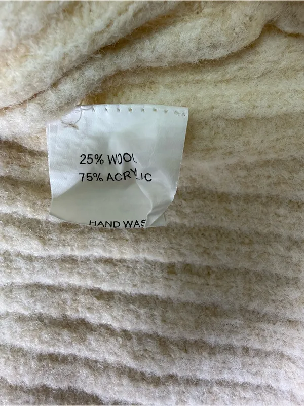 Polly Wool Blend V-Neck Cream Ribbed Button Cardigan Sweater - Image 6