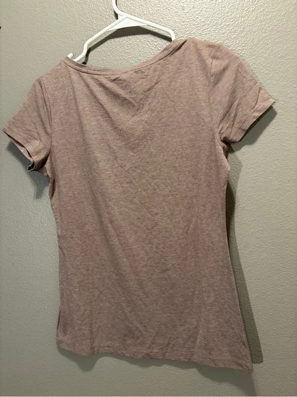 HM Basic Womens V-Neck T-Shirt Heather Taupe Brown Short Sleeve Tee Size M - Image 2