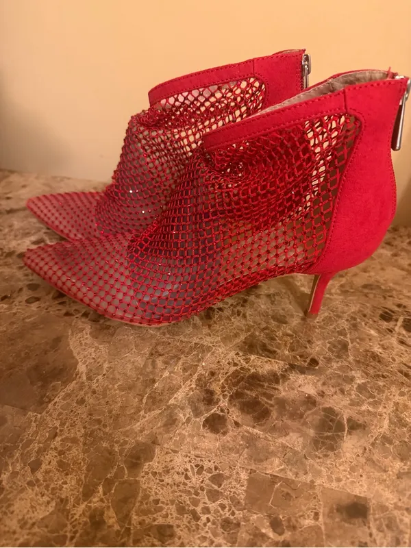 Charles By Charles David Red Mesh Sparkly Pointed Toe Ankle Boots - Image 5