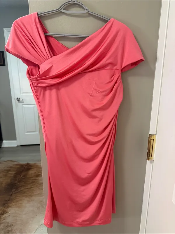 Tadashi Shoji Y2K satin dress in coral size M - Image 4
