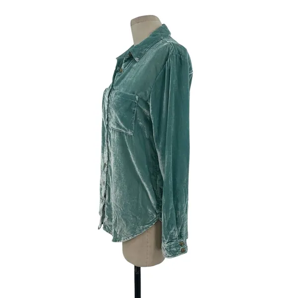 Anthropologie Pilcro Mara Relaxed‎ Velvet Buttondown Top Teal Blue Size US 2 - Image 6