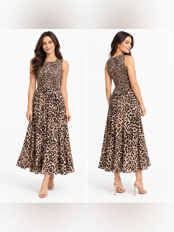 Calvin Klein Leopard-Print Sleeveless Midi Dress - Brown, Black - Image 2