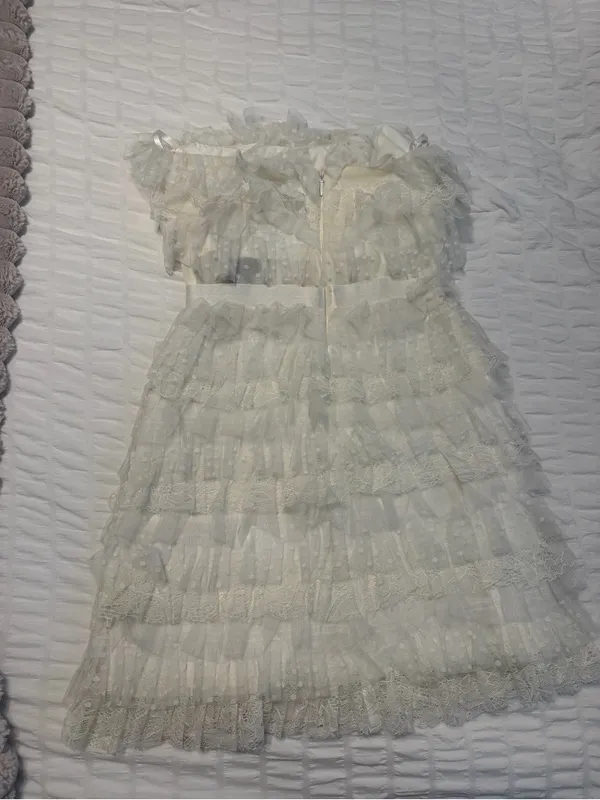 NWT BCBG MaxAzria Tulle Lace Strapless Ruffle Mini Dress Off White Bridal Size 6 - Image 8