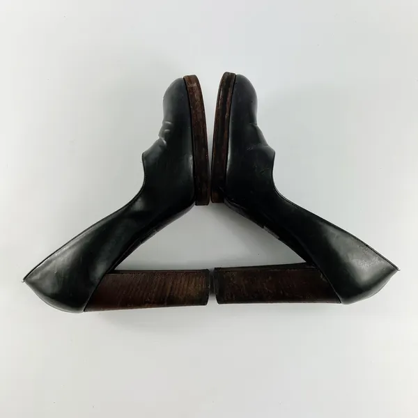 Gucci Vintage 90's Dark Taupe /Brown Leather Wood Platform Heels Shoes Women 8 - Image 6