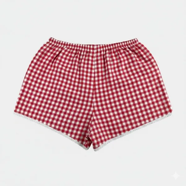 Colsie Gingham Pajama Shorts Red White Check Lace Trim Women's Medium Sleepwear - Image 2