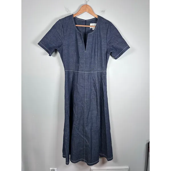 Fifteen‎ Twenty olivia contrast stitch denim midi dress Women S Blue Minimalist - Image 2