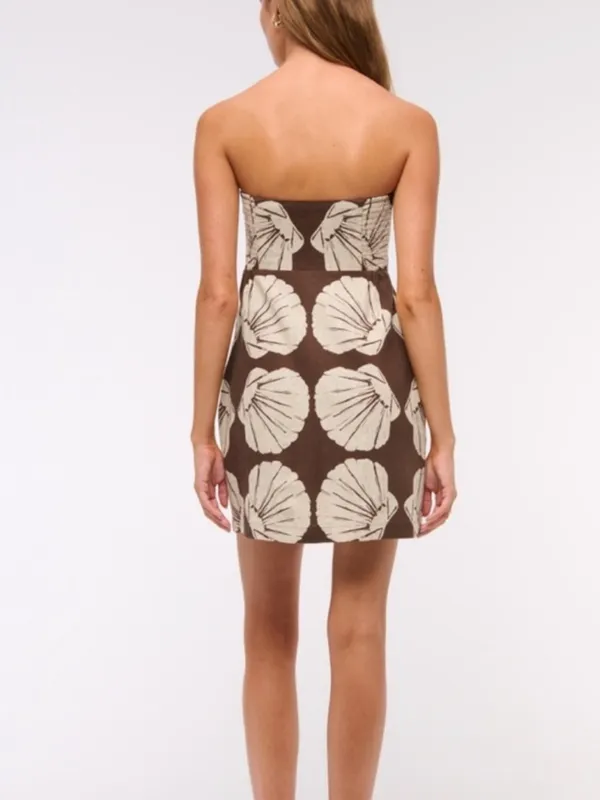 Abercrombie & Fitch Scarlett Linen Strapless Dress Skort Shell Print NWT Large - Image 3