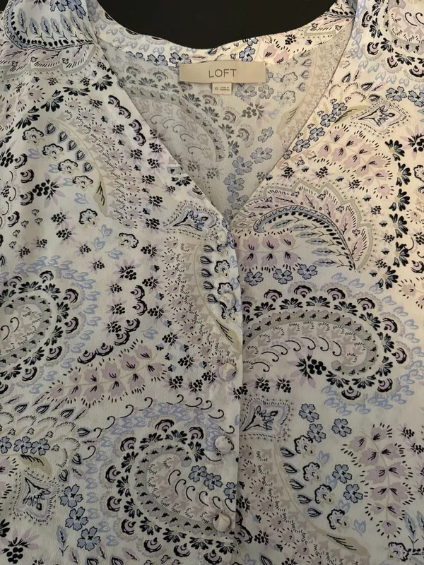 LOFT Paisley Button Front‎ Tiered Mini Dress Size XS - Image 6