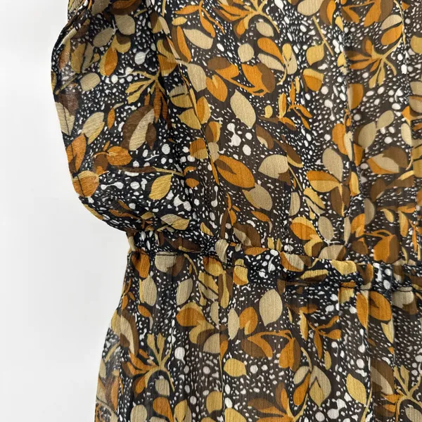 ba&sh Samantha Ruffled Leaf Print‎ Maxi Dress Black Gold Flutter Sleeve Small - Image 6