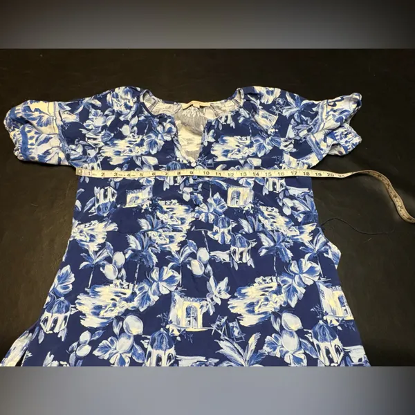 LOFT V-Neck Blue and White Floral Tie-Waist Maxi with slit sides. Size Small - Image 12