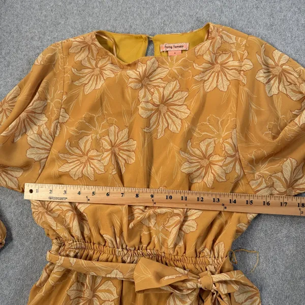 Flying Tomato Size Small Yellow Floral Elastic Waist Ruffle Tie Belt Mini Dress - Image 7