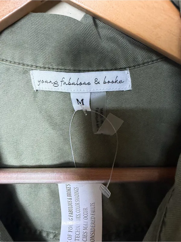 New Young Fabulous & Broke Olive Green Cargo Utility Jumpsuit Tencel Size Medium - Image 6