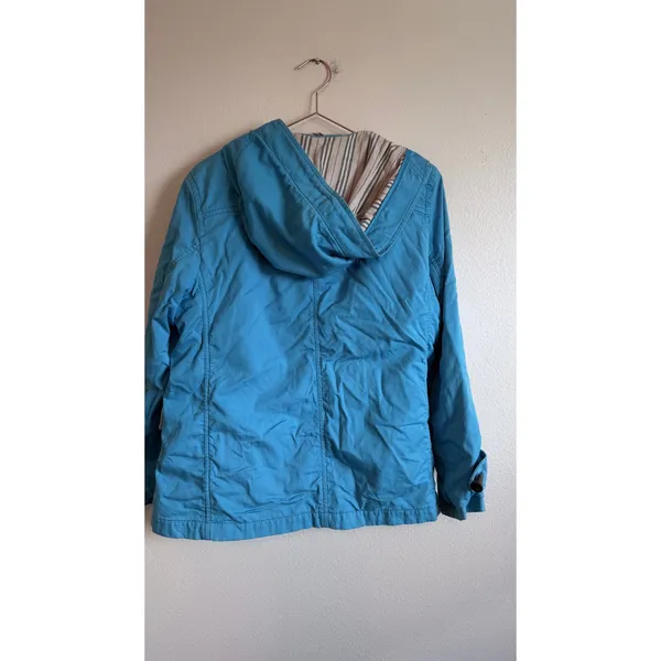 Burberry Toggle Coat Women 12 Blue Hooded Wool Liner Jacket Classic Luxury - Image 4