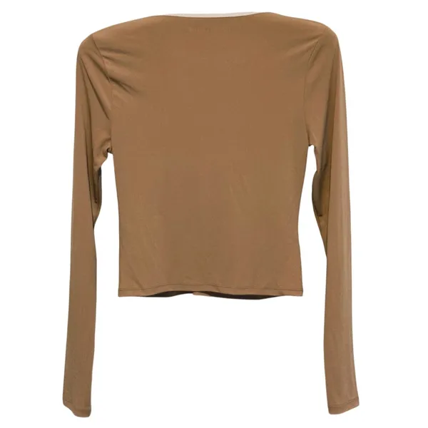 Abercrombie & Fitch Ruched Keyhole Top Small Brown Tan Minimal Quiet Luxury - Image 3
