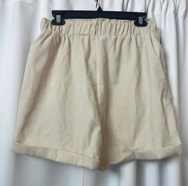 SheIn Light Beige Cream Wide Leg Corduroy Baggy High Waisted Shorts Size Large - Image 4