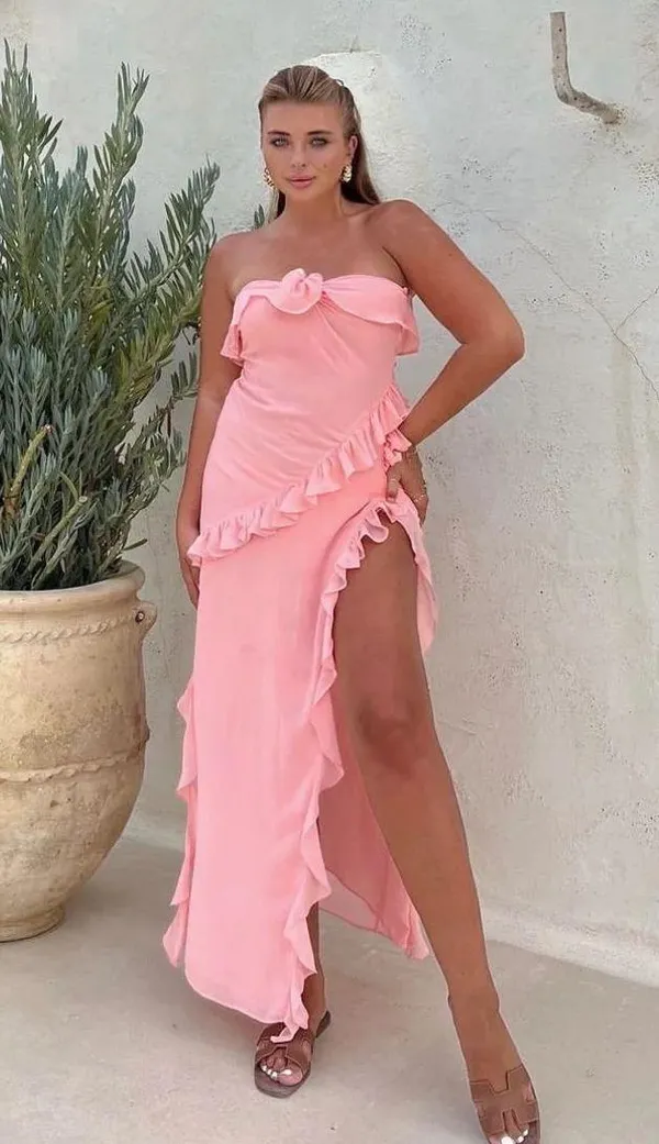 House Of CB 'Sarina' Apricot Ruffle Maxi Dress. Size Large - Image 7