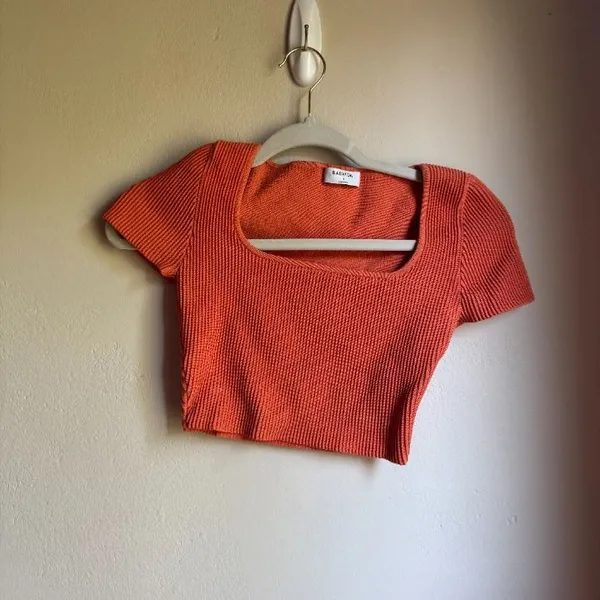 Babaton Sculpt Knit Ribbed Square-Neck Crop Top - Bright Orange - Image 2