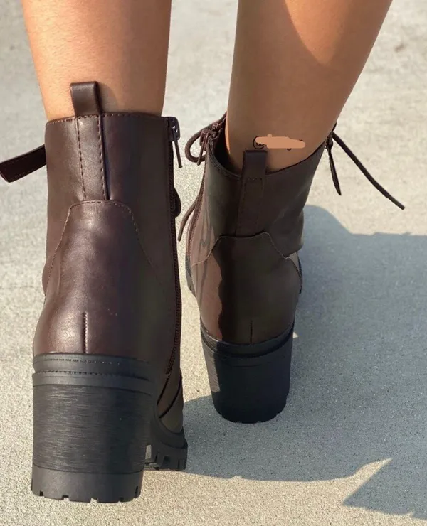 Chunky Lug Sole Combat Boot Brown Size 10 - Image 3