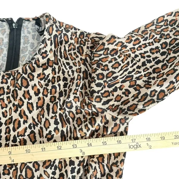 ZARA Leopard Print Babydoll Mini Dress Size S Skater Brown Animal Print Indie - Image 9