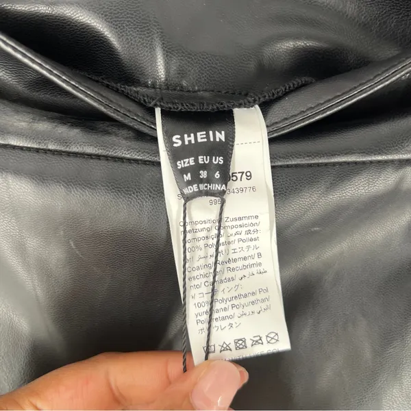Shein Elegant Black Faux Leather High‎ Rise Front Skit Women's Midi Pencil Skirt - Image 4