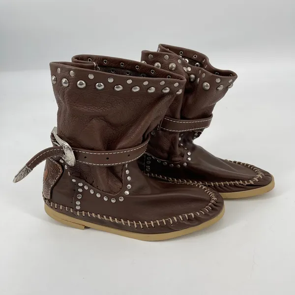 Hector Riccione‎ Leather Moc Toe Boots Studded Buckle Boho Womens Size 7 Western - Image 2
