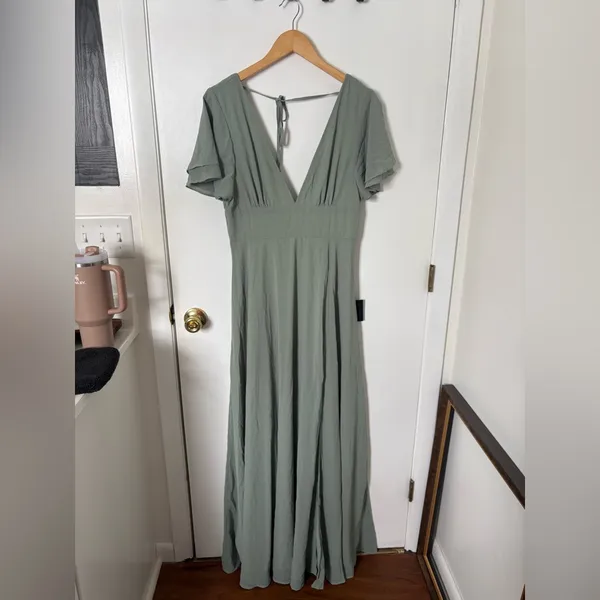 Lulus Promise Of Love Sage Brush Flutter Sleeve Maxi Dress Size XL Bridesmaid - Image 4