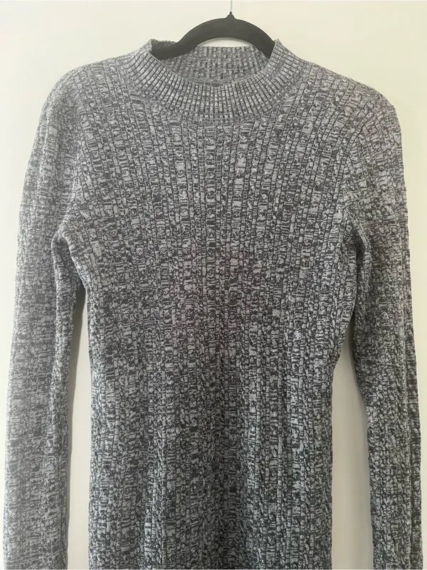 Abercrombie Gray Knit Ribbed Sweater Dress Medium Mock Neck Minimalist Capsule - Image 2