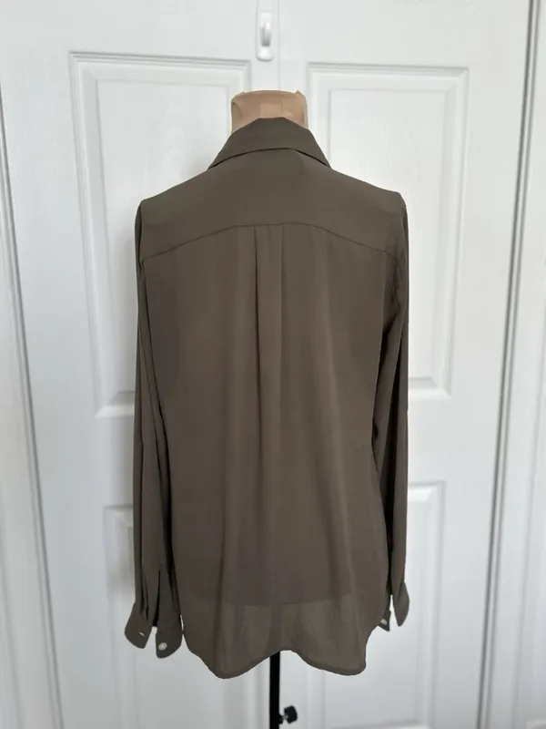 Loft Button Down Roll Tab Sleeve Shirt Blouse Front Pocket Olive Green Size S - Image 2