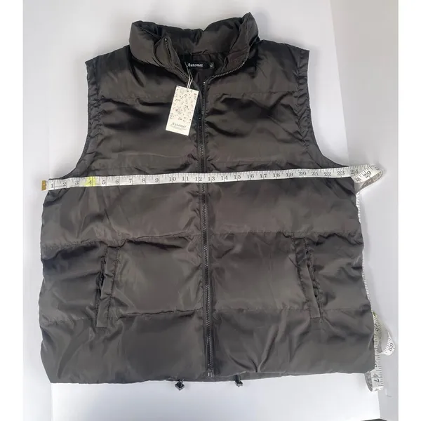 Automet Women's Cropped Puffer Vest Size XL Black Full Zip Pockets - Image 3