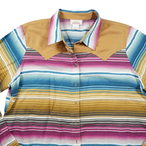 Ariat Women's‎ Large Serape Stripe Western Shirt Tencel Pink Tan Rodeo Cowgirl - Image 2