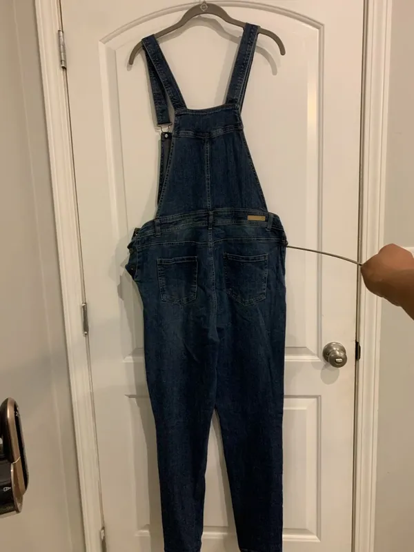 True Craft Women's Dark Wash Distressed Denim Overalls Size 13 - Image 7