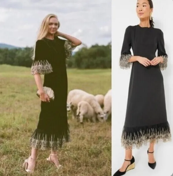 NEW Tuckernuck Pomander Place Gold Embroidered Hem Lillith Dress Black Medium - Image 2