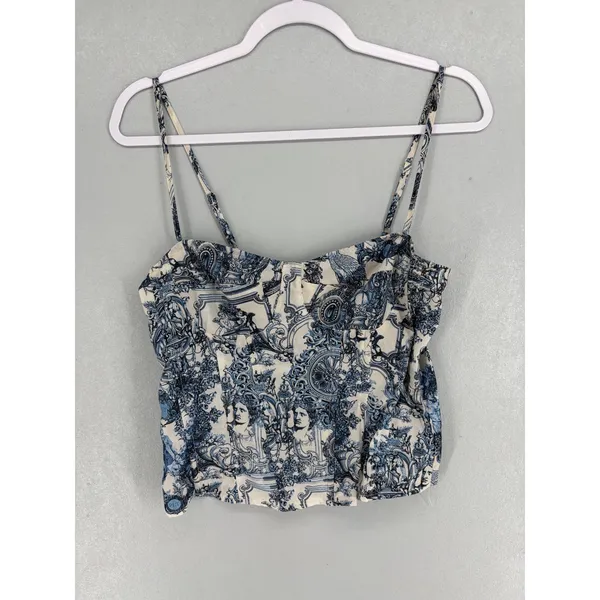 PrettyLittleThing Women Corset Top Blue White Renaissance Toile Print 8 - Image 2