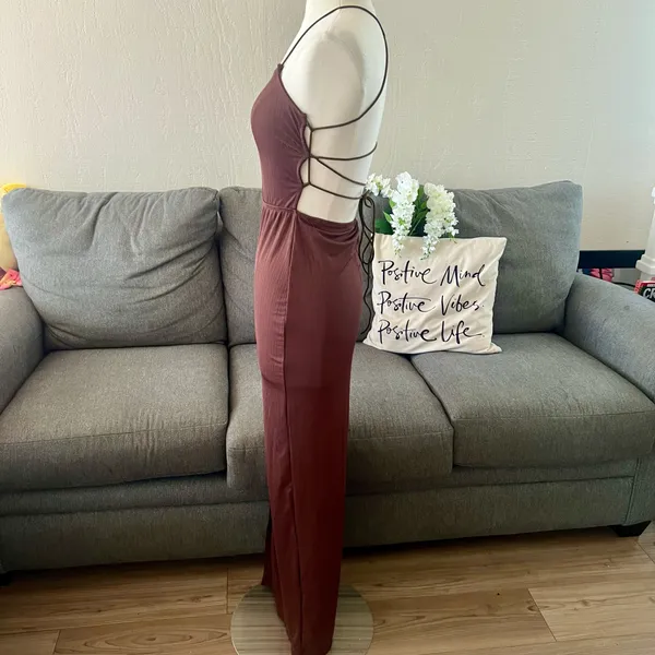 Chocolate Brown Strappy Bodycon Dress - Image 5