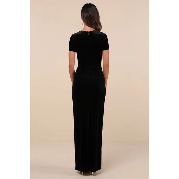NWT Lulus Eternal Elegance Black Velvet Short Sleeve Maxi Dress Party Holiday L - Image 3