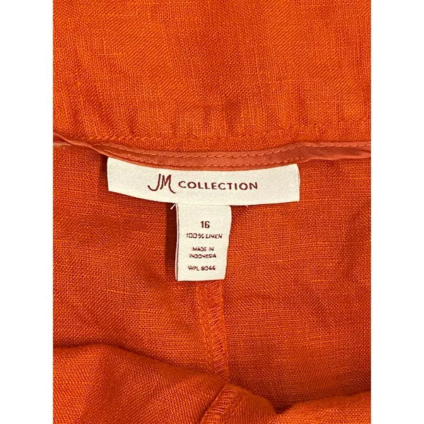 JM Collection 100% Linen Burnt Orange Flared Midi Skirt Size 16‎ earthy cottage - Image 5