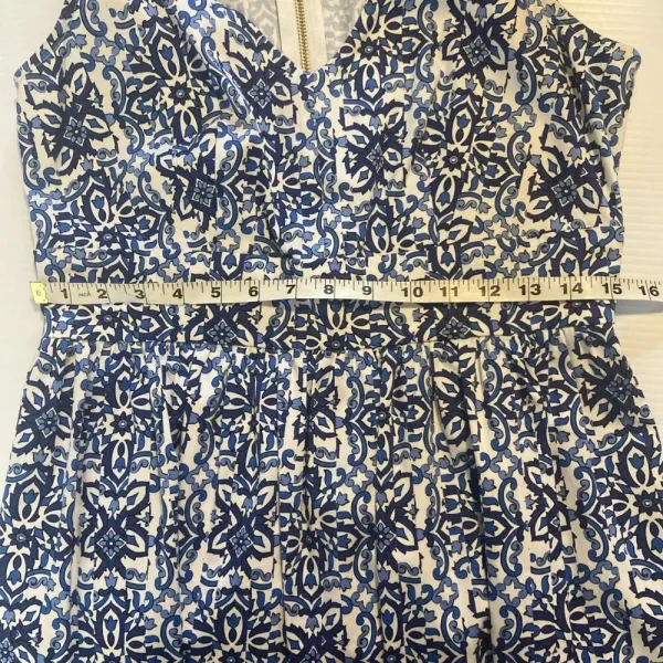Milly Blue White Cotton Floral Sleeveless‎ V-Neck Shift Dress Sz 10 Fit & Flare - Image 15