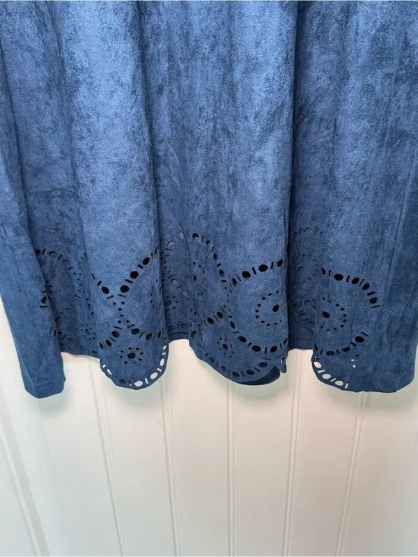 Kate & Mallory 1X Blue Faux Suede Scallop Trim Dress Coastal Cowgirl Indie Folk - Image 7