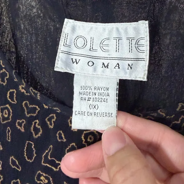 Lolette‎ Woman Black Tan Abstract Print Rayon Sleeveless Maxi Dress Plus Size 1X - Image 3