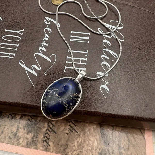 Blue Jasper Pendant Necklace Dark Boho Whimsigoth Witchy Handmade - Image 2