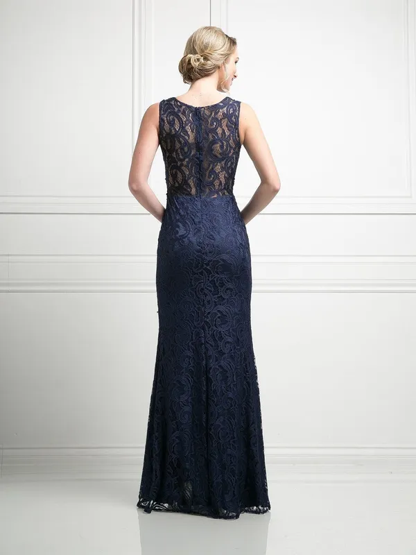 CINDERELLA DIVINE Navy Blue Lace Formal Maxi Dress Size Large - Image 2