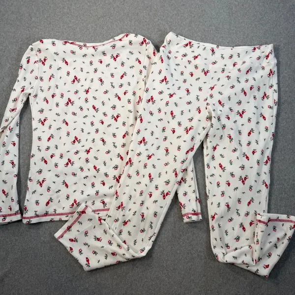 Laura Ashley Women's Small Waffle Knit Thermal Pajama Set Red Cardinal Bird - Image 7