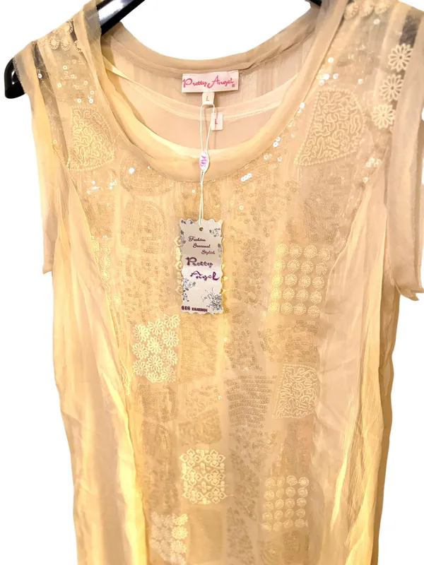 PRETTY ANGEL Sleeveless Silk Whimsy Sequins Lace Sheer Lined Midi Dress Sz L NWT - Image 2
