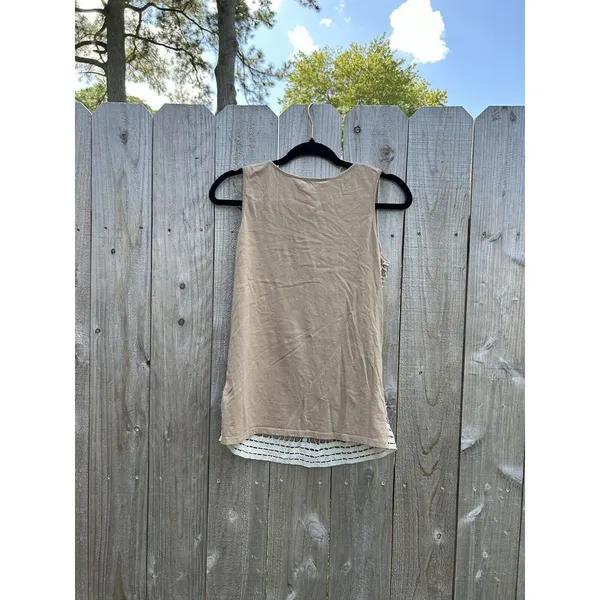 89th & Madison Lace Tank Metallic Thread Layer Crochet Sz Large Tank‎ Gold Fairy - Image 8