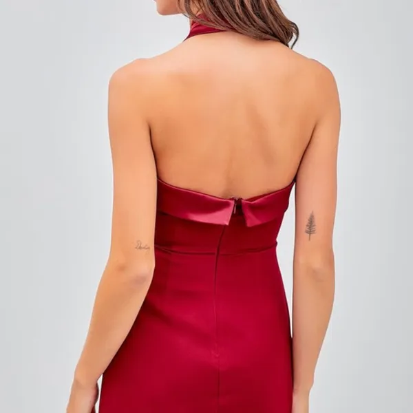Crossing tailored neck line open back mini dress with slit Large - Image 4
