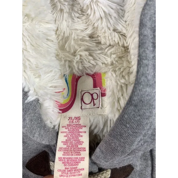 OP XL Hooded Sweatshirt Jacket Faux Fur Gray Full Zip Hooks Womens Long Sleeve‎ - Image 7