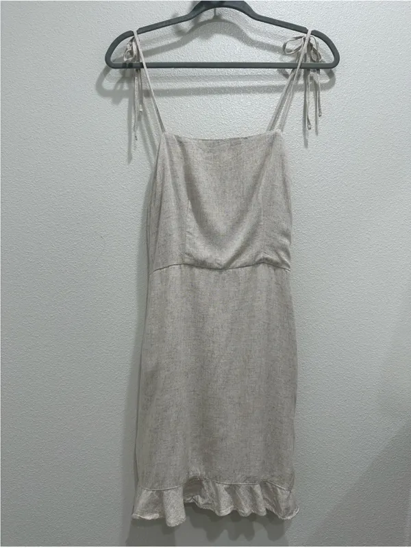 Abercrombie & Fitch Cream Tie-Shoulder Square Neck Mini Dress - Image 3