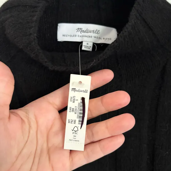 Madewell Small Black Wide Rib Knit Relaxed Mockneck Cashmere Wool Sweater - Image 5