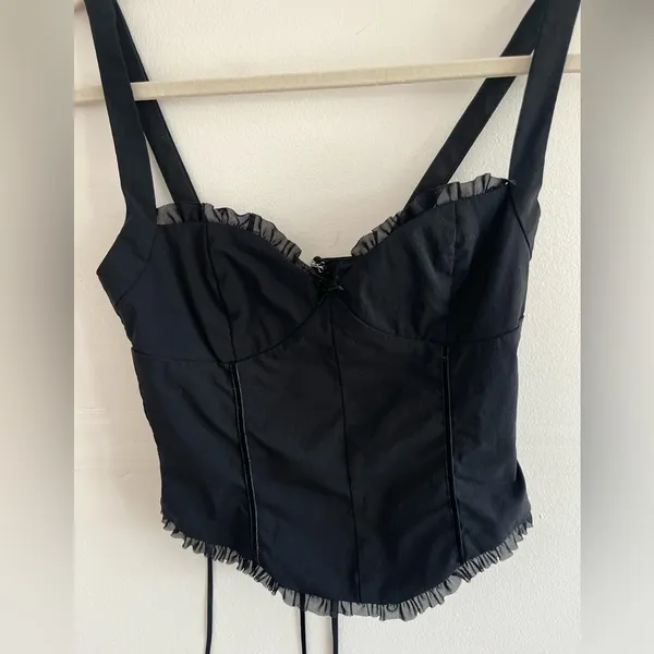 Tiger Mist XC Lace Up Black Crop Corset Blouse - Image 2